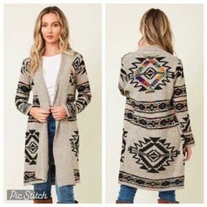 Northern Angel Colorful Aztec Long Line Tight Knit Cardigan OSFM